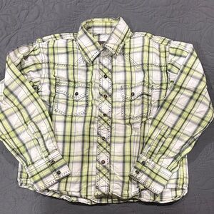 Boys Green & White Plaid Button-Down Shirt